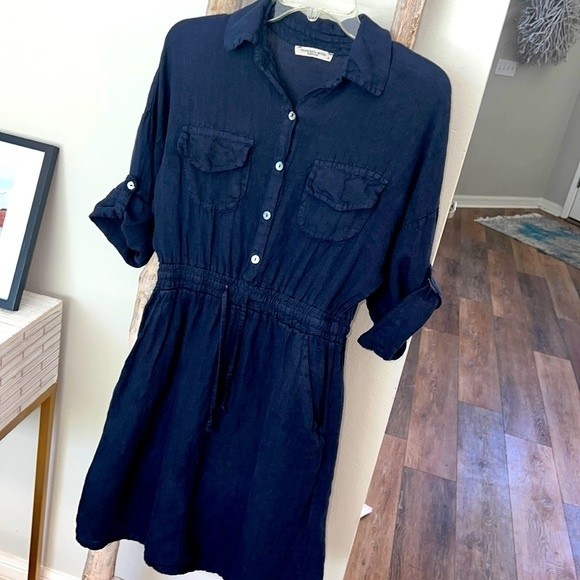 Francesca Bettini 100% Linen Navy Pocket Summer Dress Made in Italy sz Small‎ - Picture 1 of 6